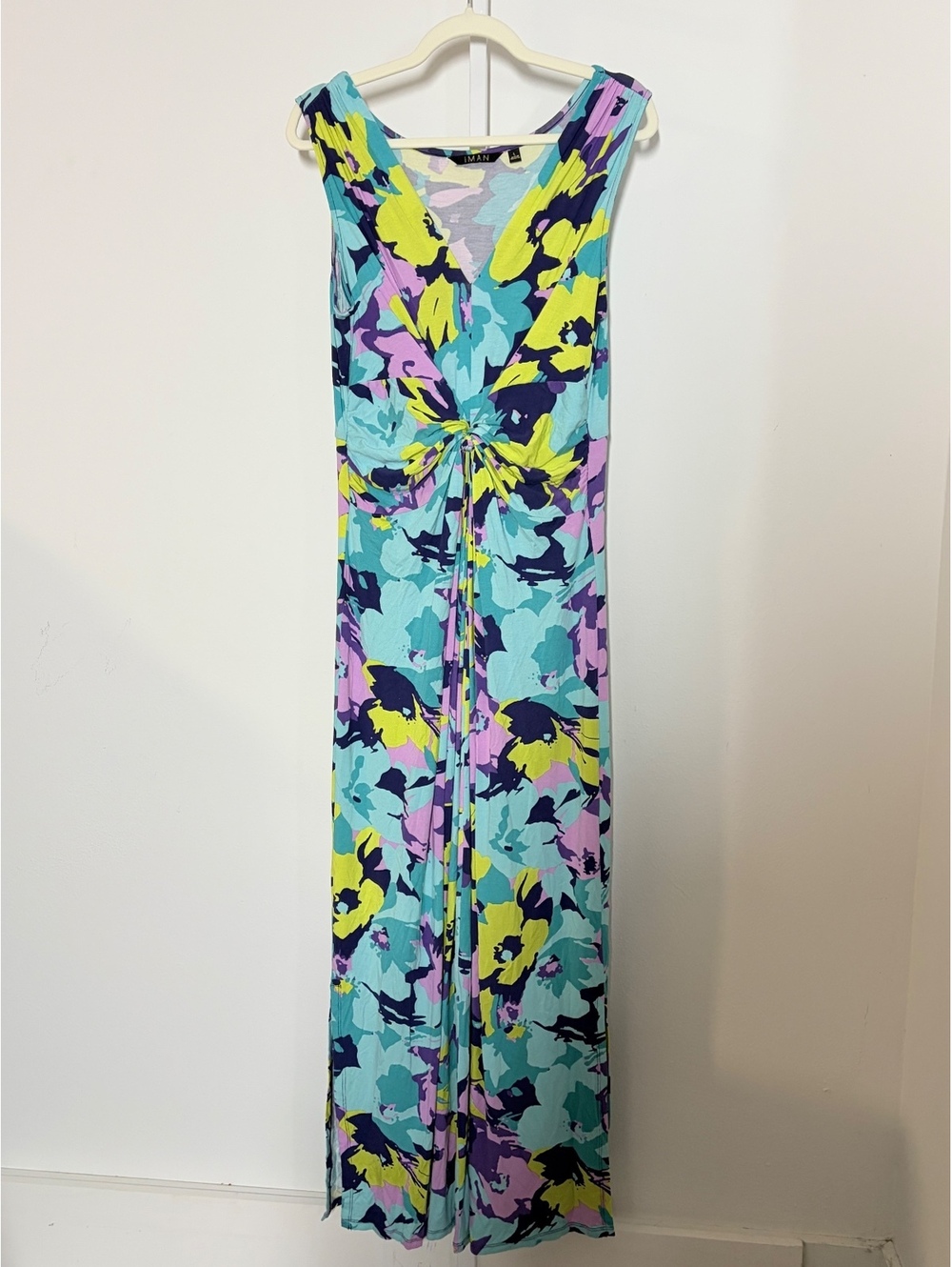 IMAN Women's Sleeveless Size L Floral Maxi Dress Size Large Rayon Spandex Blend